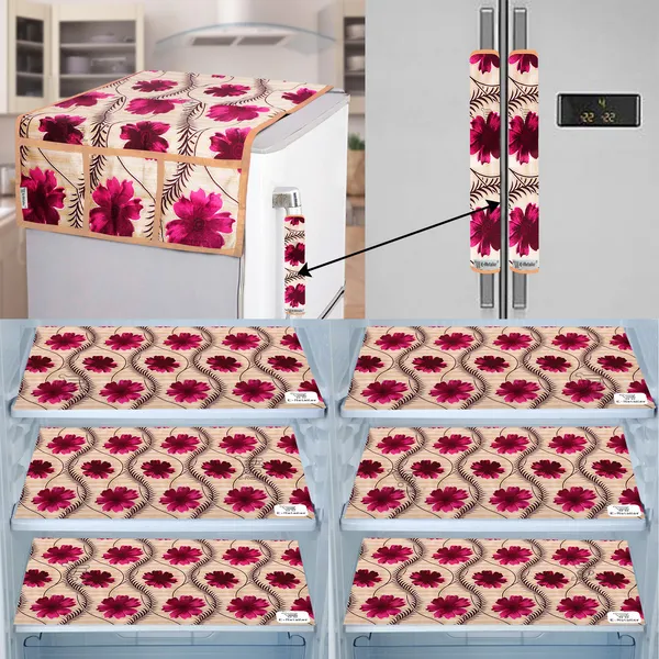 Red_3-Layer_PolyesterFridge_Top_Cover_&_Fridge_Handle_Cover_&_6_Pc._Fridge_Mat_Set_For_Home