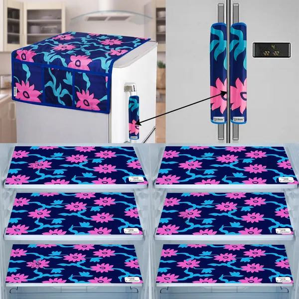 Blue_3-Layer_PolyesterFridge_Top_Cover_&_Fridge_Handle_Cover_&_6_Pc._Fridge_Mat_Set_For_Home
