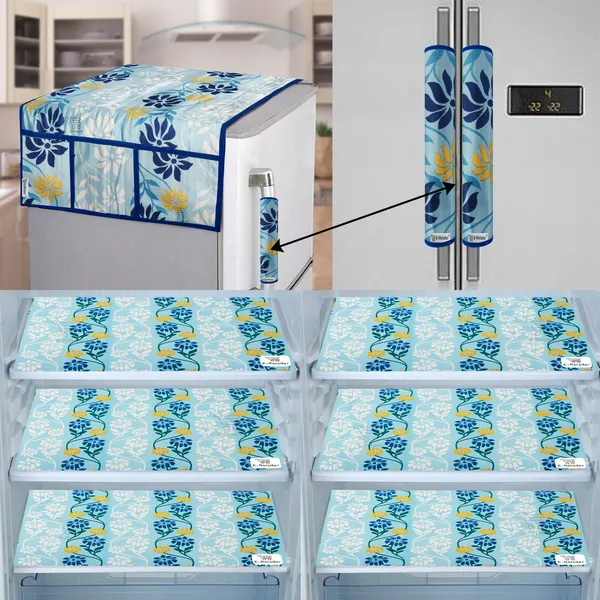 Blue_3-Layer_PolyesterFridge_Top_Cover_&_Fridge_Handle_Cover_&_6_Pc._Fridge_Mat_Set_For_Home