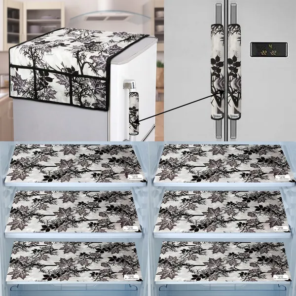 Black_3-Layer_PolyesterFridge_Top_Cover_&_Fridge_Handle_Cover_&_6_Pc._Fridge_Mat_Set_For_Home