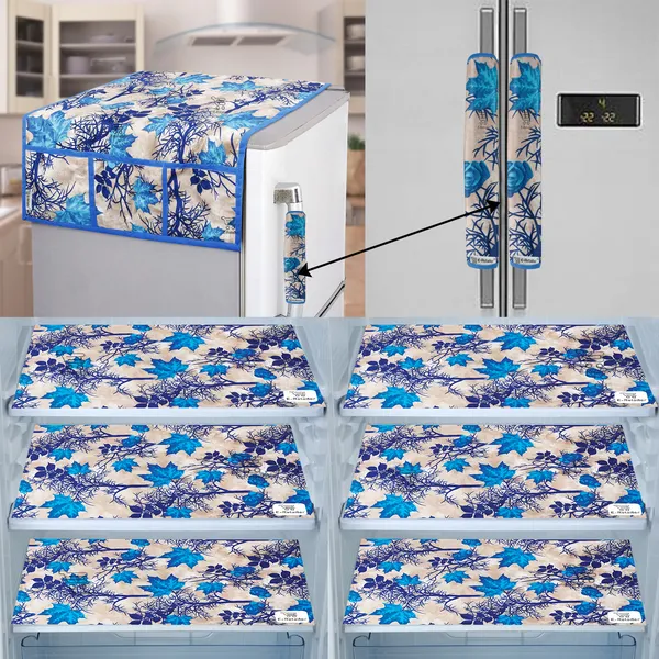 Blue_3-Layer_PolyesterFridge_Top_Cover_&_Fridge_Handle_Cover_&_6_Pc._Fridge_Mat_Set_For_Home