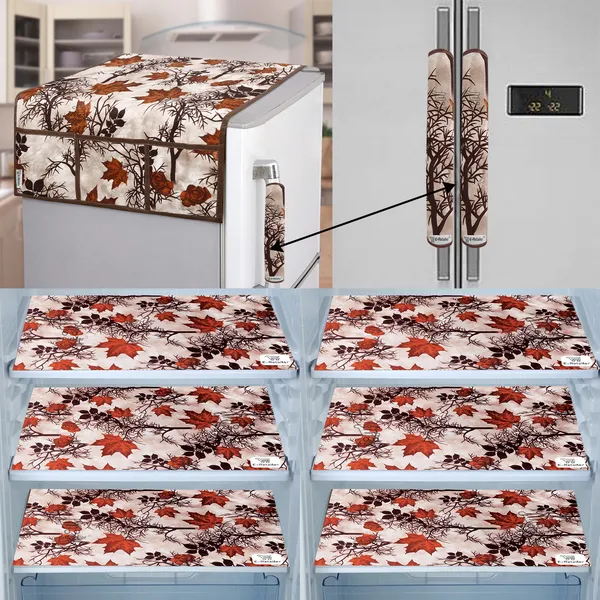 Brown_3-Layer_PolyesterFridge_Top_Cover_&_Fridge_Handle_Cover_&_6_Pc._Fridge_Mat_Set_For_Home