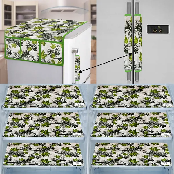 Green_3-Layer_PolyesterFridge_Top_Cover_&_Fridge_Handle_Cover_&_6_Pc._Fridge_Mat_Set_For_Home