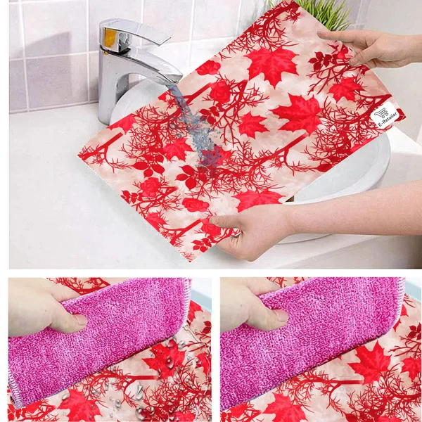 Red_3-Layer_PolyesterFridge_Top_Cover_&_Fridge_Handle_Cover_&_6_Pc._Fridge_Mat_Set_For_Home