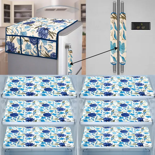 Blue_3-Layer_PolyesterFridge_Top_Cover_&_Fridge_Handle_Cover_&_6_Pc._Fridge_Mat_Set_For_Home