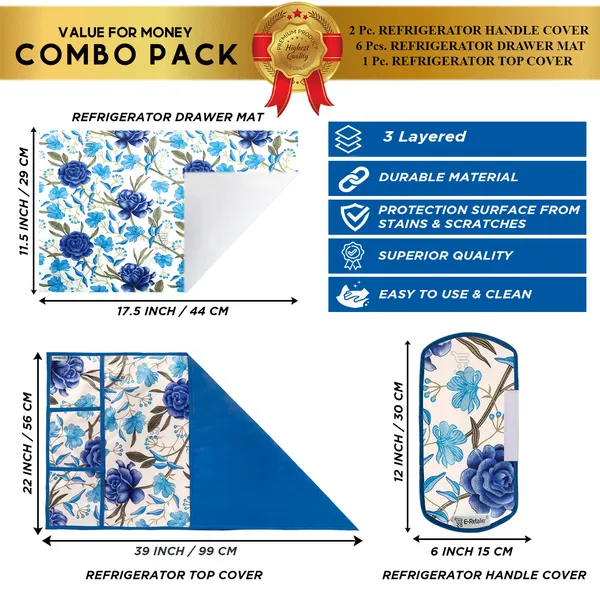 Blue_3-Layer_PolyesterFridge_Top_Cover_&_Fridge_Handle_Cover_&_6_Pc._Fridge_Mat_Set_For_Home