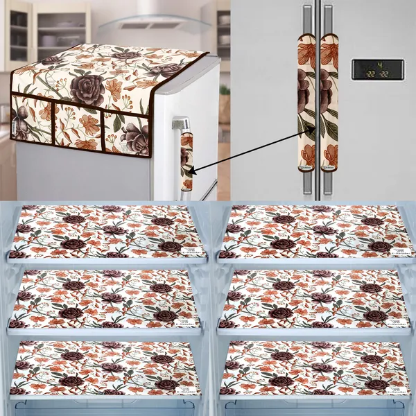 Brown_3-Layer_PolyesterFridge_Top_Cover_&_Fridge_Handle_Cover_&_6_Pc._Fridge_Mat_Set_For_Home