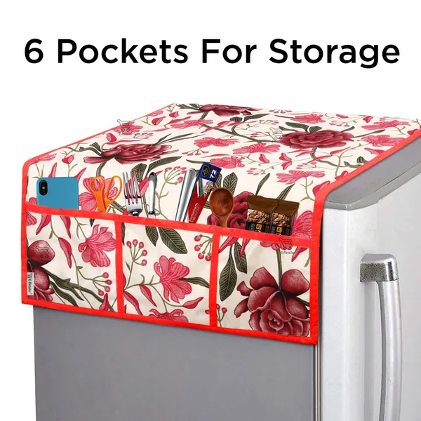Red_3-Layer_PolyesterFridge_Top_Cover_&_Fridge_Handle_Cover_&_6_Pc._Fridge_Mat_Set_For_Home