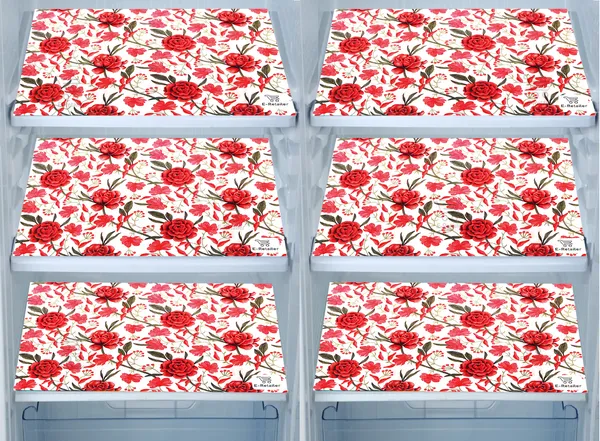 Red_3-Layer_PolyesterFridge_Top_Cover_&_Fridge_Handle_Cover_&_6_Pc._Fridge_Mat_Set_For_Home