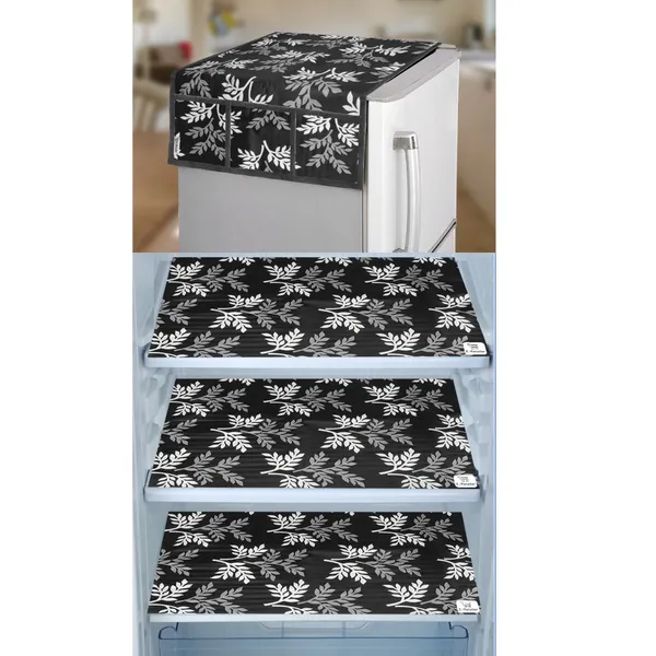Black_3-Layer_PolyesterWith_Premium_Pvc_Fridge_Top_Cover_With_3_Pc._Fridge_Mats_For_Home