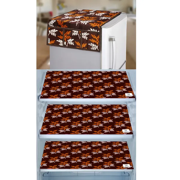 Brown_3-Layer_PolyesterWith_Premium_Pvc_Fridge_Top_Cover_With_3_Pc._Fridge_Mats_For_Home
