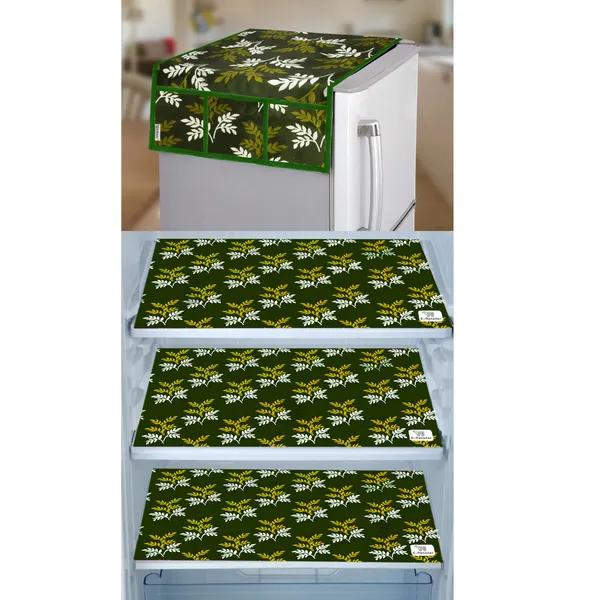 Green_3-Layer_PolyesterWith_Premium_Pvc_Fridge_Top_Cover_With_3_Pc._Fridge_Mats_For_Home