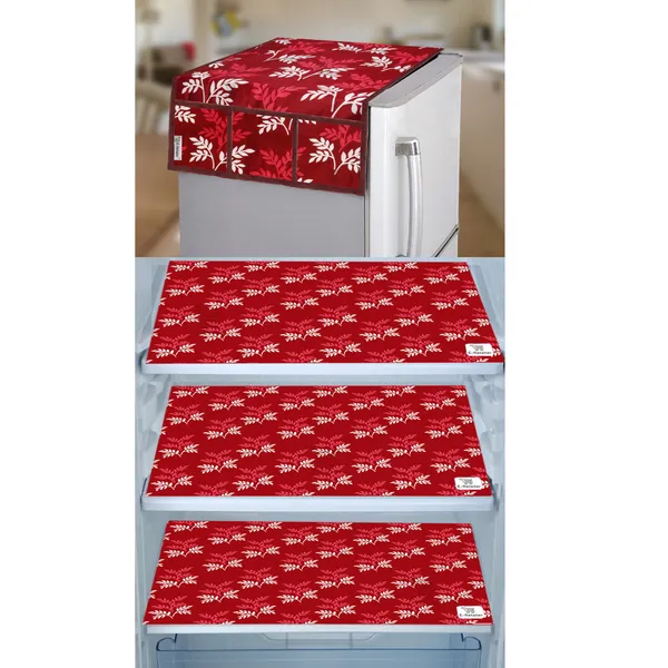 Maroon_3-Layer_PolyesterWith_Premium_Pvc_Fridge_Top_Cover_With_3_Pc._Fridge_Mats_For_Home