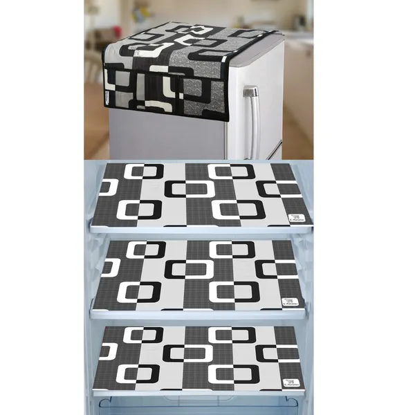 Black_3-Layer_PolyesterWith_Premium_Pvc_Fridge_Top_Cover_With_3_Pc._Fridge_Mats_For_Home