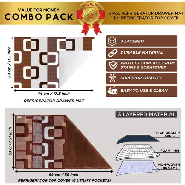 Brown_3-Layer_PolyesterWith_Premium_Pvc_Fridge_Top_Cover_With_3_Pc._Fridge_Mats_For_Home