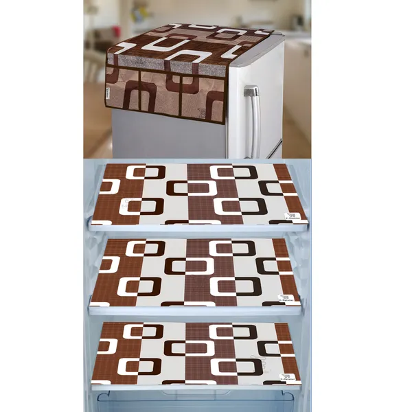 Brown_3-Layer_PolyesterWith_Premium_Pvc_Fridge_Top_Cover_With_3_Pc._Fridge_Mats_For_Home
