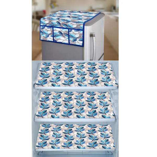 Blue_3-Layer_PolyesterWith_Premium_Pvc_Fridge_Top_Cover_With_3_Pc._Fridge_Mats_For_Home