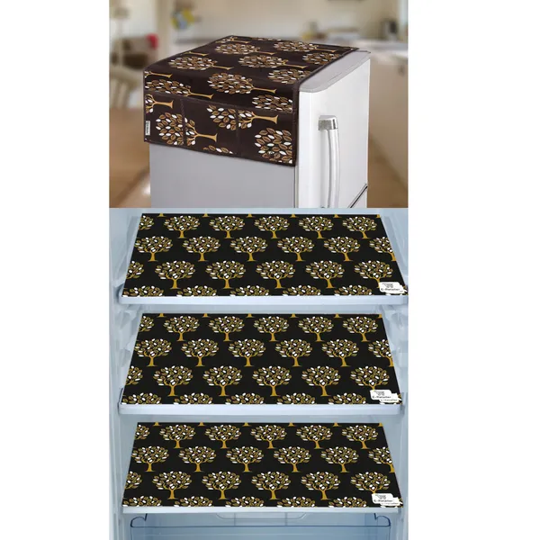 Brown_3-Layer_PolyesterWith_Premium_Pvc_Fridge_Top_Cover_With_3_Pc._Fridge_Mats_For_Home