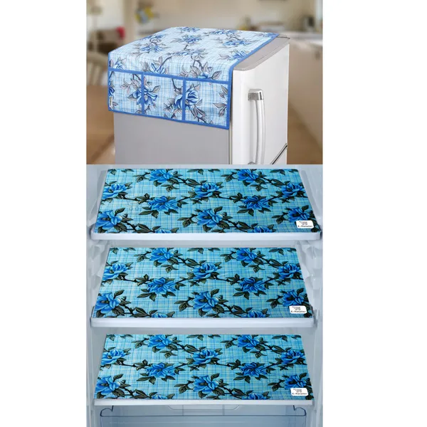 Blue_3-Layer_PolyesterWith_Premium_Pvc_Fridge_Top_Cover_With_3_Pc._Fridge_Mats_For_Home