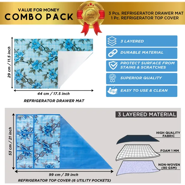 Blue_3-Layer_PolyesterWith_Premium_Pvc_Fridge_Top_Cover_With_3_Pc._Fridge_Mats_For_Home