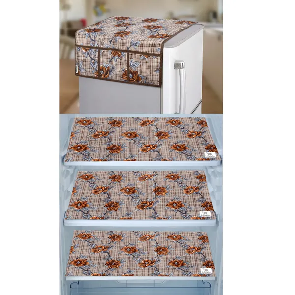 Brown_3-Layer_PolyesterWith_Premium_Pvc_Fridge_Top_Cover_With_3_Pc._Fridge_Mats_For_Home
