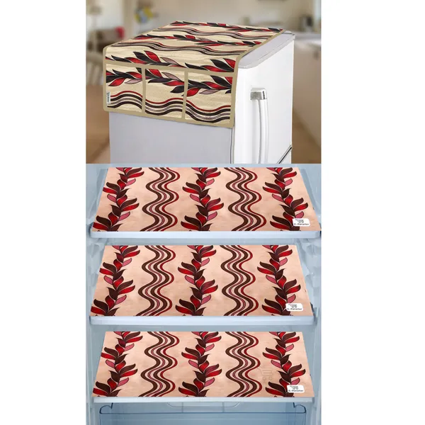 Red_3-Layer_PolyesterWith_Premium_Pvc_Fridge_Top_Cover_With_3_Pc._Fridge_Mats_For_Home