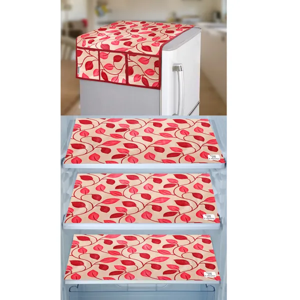 Red_3-Layer_PolyesterWith_Premium_Pvc_Fridge_Top_Cover_With_3_Pc._Fridge_Mats_For_Home
