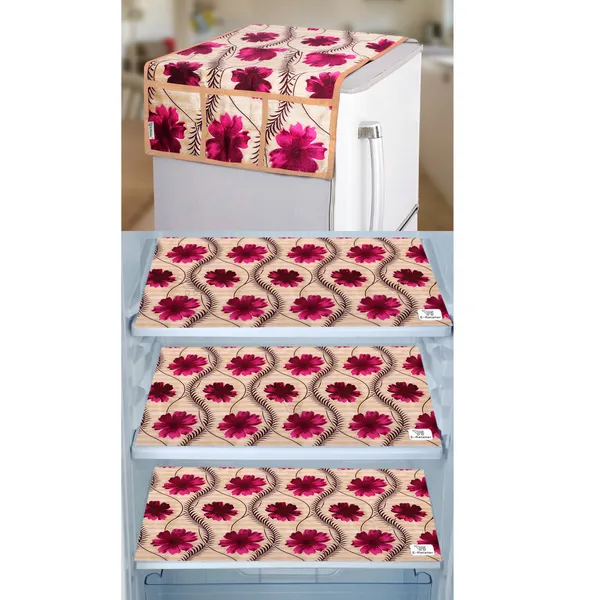 Red_3-Layer_PolyesterWith_Premium_Pvc_Fridge_Top_Cover_With_3_Pc._Fridge_Mats_For_Home