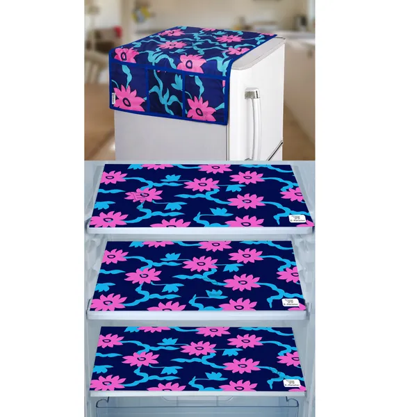 Blue_3-Layer_PolyesterWith_Premium_Pvc_Fridge_Top_Cover_With_3_Pc._Fridge_Mats_For_Home