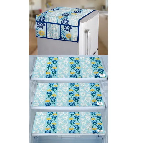 Blue_3-Layer_PolyesterWith_Premium_Pvc_Fridge_Top_Cover_With_3_Pc._Fridge_Mats_For_Home