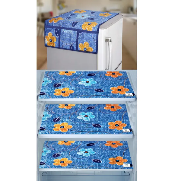 Blue_3-Layer_PolyesterWith_Premium_Pvc_Fridge_Top_Cover_With_3_Pc._Fridge_Mats_For_Home