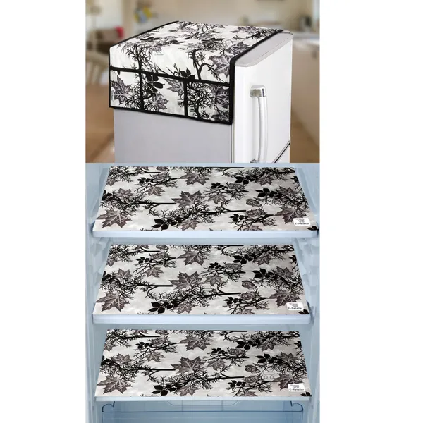 Black_3-Layer_PolyesterWith_Premium_Pvc_Fridge_Top_Cover_With_3_Pc._Fridge_Mats_For_Home