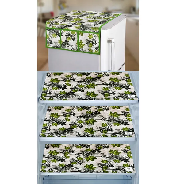 Green_3-Layer_PolyesterWith_Premium_Pvc_Fridge_Top_Cover_With_3_Pc._Fridge_Mats_For_Home