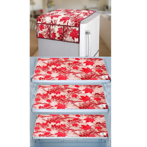 Red_3-Layer_PolyesterWith_Premium_Pvc_Fridge_Top_Cover_With_3_Pc._Fridge_Mats_For_Home