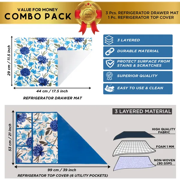 Blue_3-Layer_PolyesterWith_Premium_Pvc_Fridge_Top_Cover_With_3_Pc._Fridge_Mats_For_Home