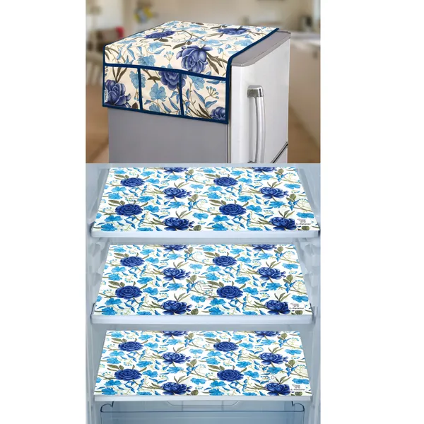 Blue_3-Layer_PolyesterWith_Premium_Pvc_Fridge_Top_Cover_With_3_Pc._Fridge_Mats_For_Home