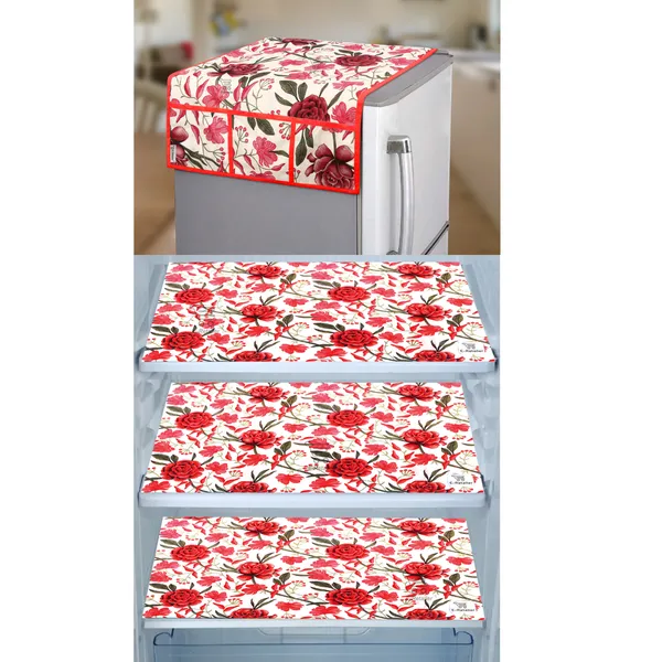 Red_3-Layer_PolyesterWith_Premium_Pvc_Fridge_Top_Cover_With_3_Pc._Fridge_Mats_For_Home
