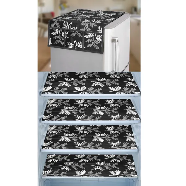 Black_3-Layer_PolyesterWith_Premium_Pvc_Fridge_Top_Cover_With_4_Pc._Fridge_Mats_For_Home
