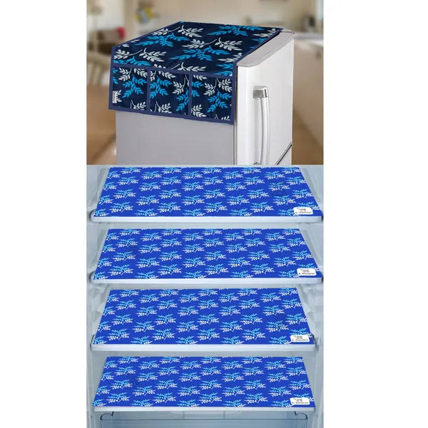 Blue_3-Layer_PolyesterWith_Premium_Pvc_Fridge_Top_Cover_With_4_Pc._Fridge_Mats_For_Home