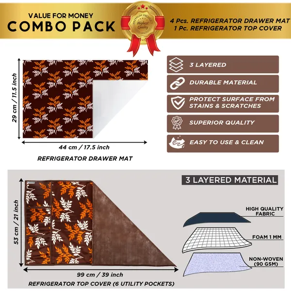 Brown_3-Layer_PolyesterWith_Premium_Pvc_Fridge_Top_Cover_With_4_Pc._Fridge_Mats_For_Home