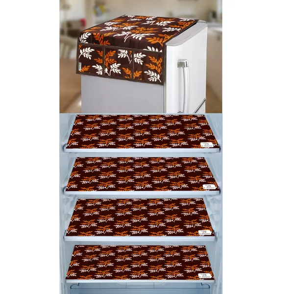 Brown_3-Layer_PolyesterWith_Premium_Pvc_Fridge_Top_Cover_With_4_Pc._Fridge_Mats_For_Home