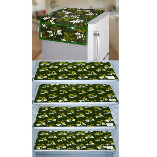 Green_3-Layer_PolyesterWith_Premium_Pvc_Fridge_Top_Cover_With_4_Pc._Fridge_Mats_For_Home
