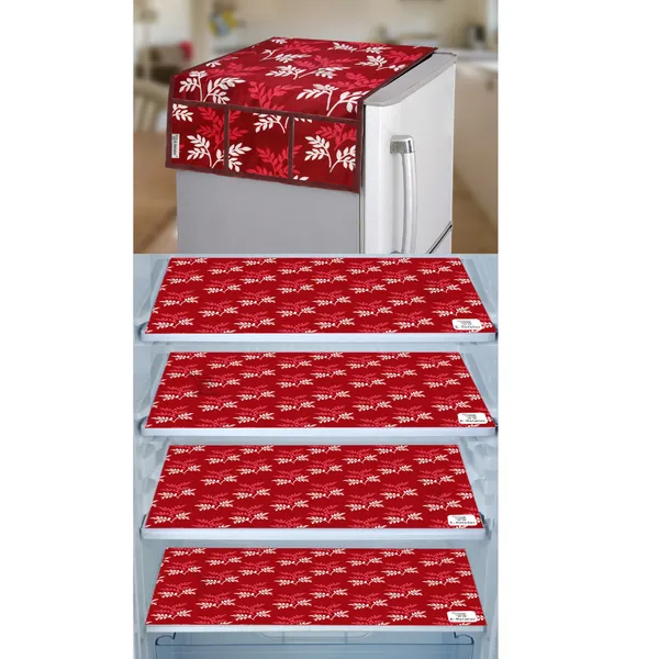 Maroon_3-Layer_PolyesterWith_Premium_Pvc_Fridge_Top_Cover_With_4_Pc._Fridge_Mats_For_Home