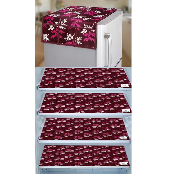Purple_3-Layer_PolyesterWith_Premium_Pvc_Fridge_Top_Cover_With_4_Pc._Fridge_Mats_For_Home