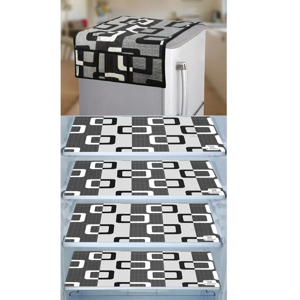 Black_3-Layer_PolyesterWith_Premium_Pvc_Fridge_Top_Cover_With_4_Pc._Fridge_Mats_For_Home