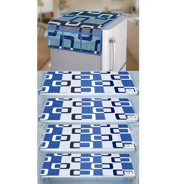 Blue_3-Layer_PolyesterWith_Premium_Pvc_Fridge_Top_Cover_With_4_Pc._Fridge_Mats_For_Home