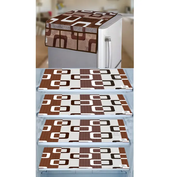 Brown_3-Layer_PolyesterWith_Premium_Pvc_Fridge_Top_Cover_With_4_Pc._Fridge_Mats_For_Home