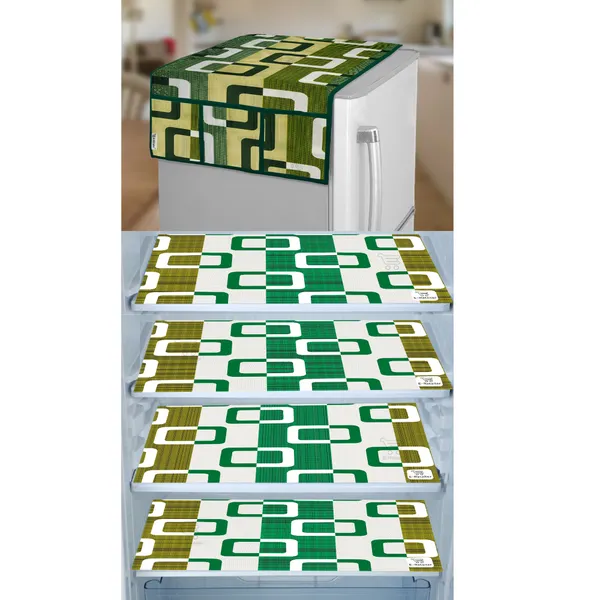 Green_3-Layer_PolyesterWith_Premium_Pvc_Fridge_Top_Cover_With_4_Pc._Fridge_Mats_For_Home