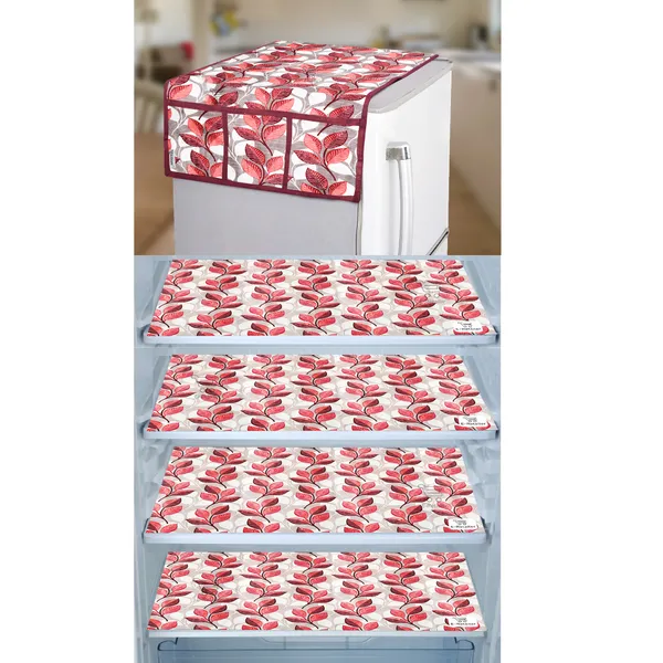 Multicolor_3-Layer_PolyesterWith_Premium_Pvc_Fridge_Top_Cover_With_4_Pc._Fridge_Mats_For_Home