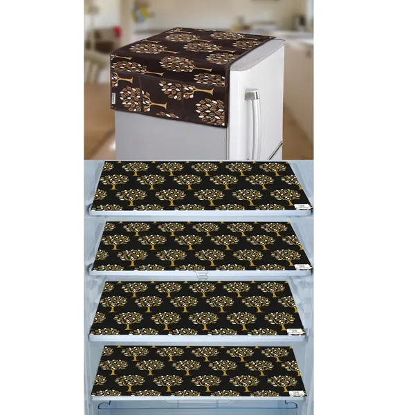 Brown_3-Layer_PolyesterWith_Premium_Pvc_Fridge_Top_Cover_With_4_Pc._Fridge_Mats_For_Home